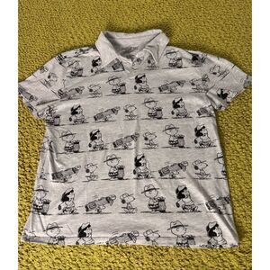 Peanuts Golf Themed Gray Polo Shirt Size L